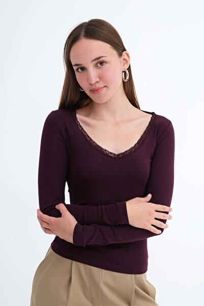 Addax Lace Collared Modal Blouse P06099