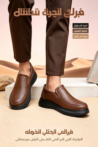 Najd Trend Mall حذاء رسمي جلد بدون رباط | سهل الارتداء بفتحة واسعة، دعم للكعب، نعل سميك متين