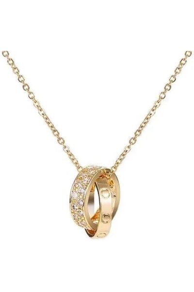 ASKIND Double Ring Pendant Necklace for Women, 18K Gold Plated Stainless Stee...