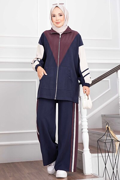 EBRUTESETTÜR Pocket Detailed Zippered Sports Suit Navy Blue