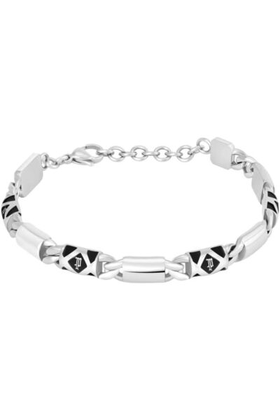 Police Chainlace Silver Black Link Chain Stainless Steel Bracelet for Men