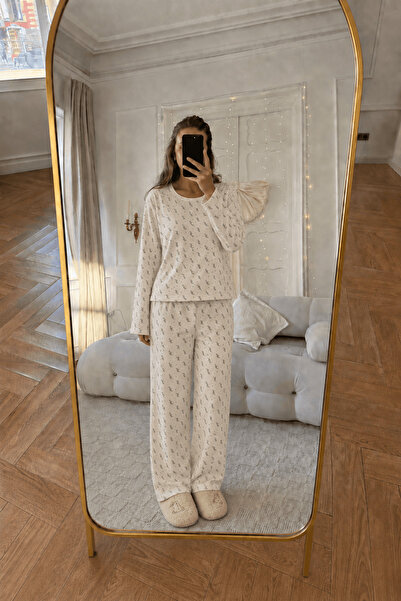 Hepsi Moda Desenli Pijama Takımı - Ekru