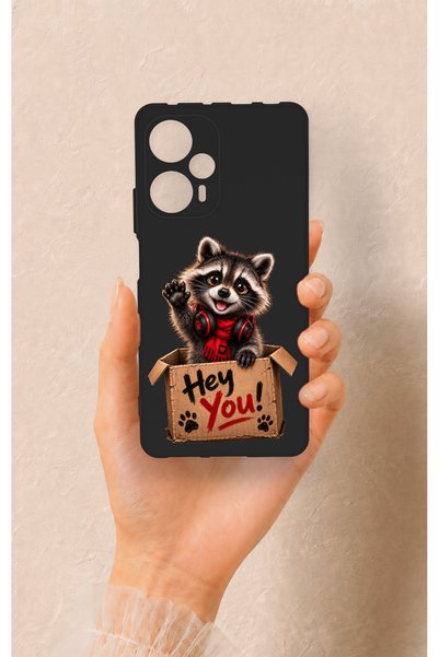 Vip Case Poco F5 Compatible Cute Raccoon Patterned Silicone Case