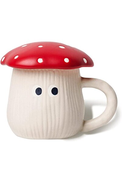 GENERAL Cute Mushroom Mug with Lid, Handmade Glaze Cover & Eyes, Safety Matt ...
