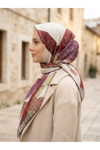 Generic Brand Silk Buttoned Ethnic Striped Cream Women's Scarf