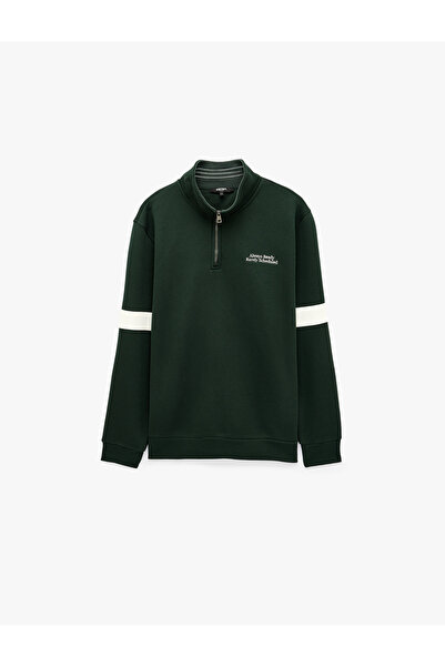Koton Fleece-Lined Long Sleeve College Embroidered Color Contrast Half Zipper...