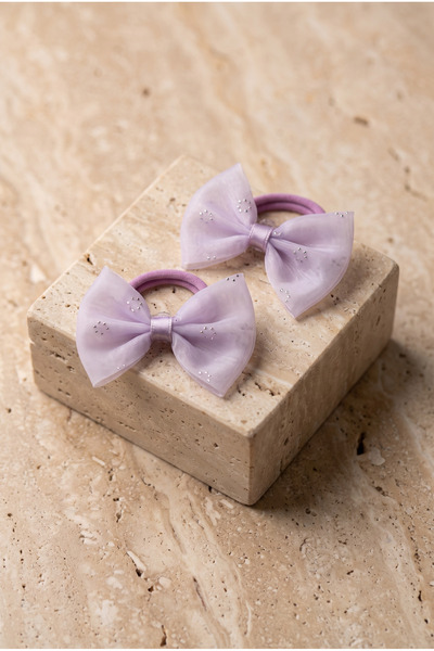 Katia&Bony Girl's Tulle Bowknot 2-Piece Rubber Buckle Lilac