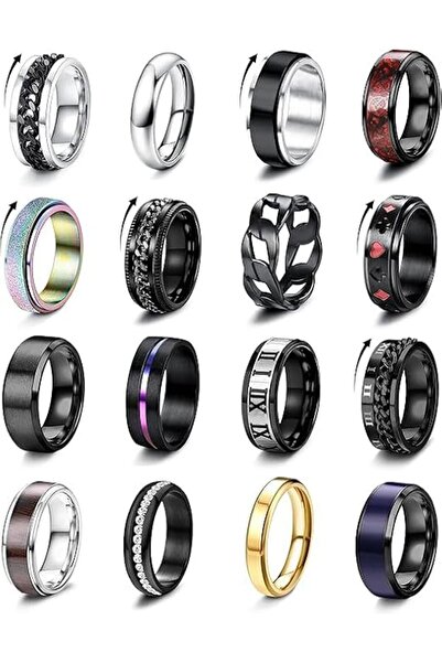 Tazweeq 16 Pcs Stainless Steel Fidget Rings Set, Spinner Rings for Men Women,...