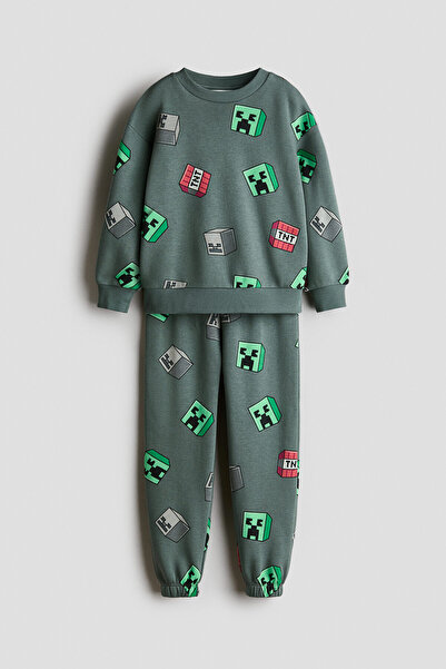 H&M 2 Parçalı Baskılı Sweatshirt Set