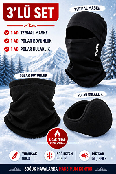Toptantekstilcim 3LÜ POLAR BOYUNLUK, TERMAL MASKE VE POLAR KULAKLIK TAKIMI