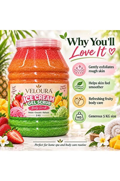 Veluora ICE CREAM GEL SCRUB 5KG – MULTI-FLAVOR BODY SCRUB FOR HANDS, FEET & BODY