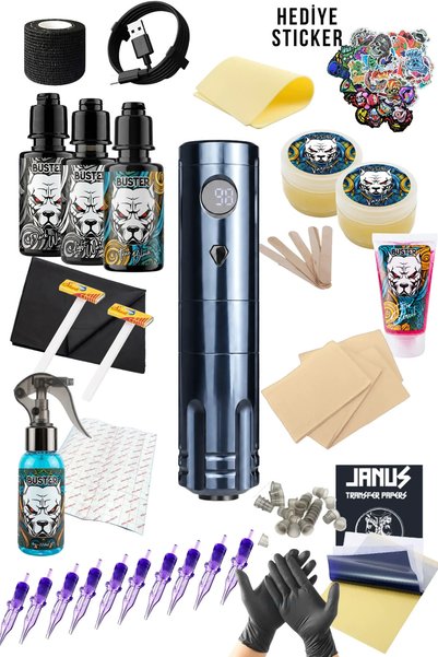 Tattoo ThunderLord 4.0 Stroke Blue Kablosuz Dövme Makinesi Seti - Led Ekran Dövme Makinesi Seti