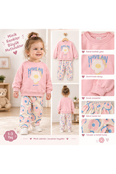 KIZ BEBEK YUMURTA DESENLİ PEMBE 2'Lİ TAKIM