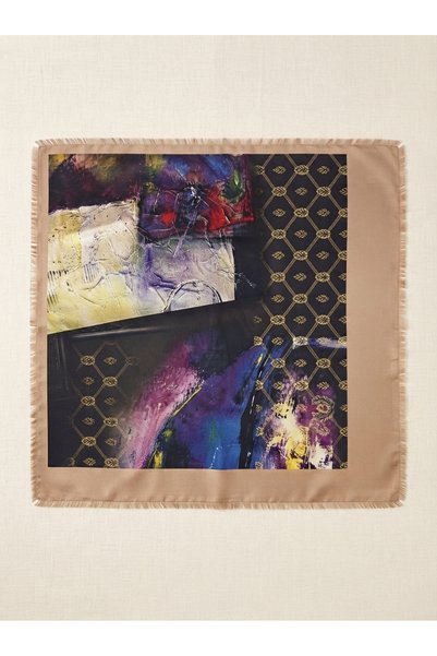 Generic Brand Beige Framed Patterned Multi-Colored Women's Scarf