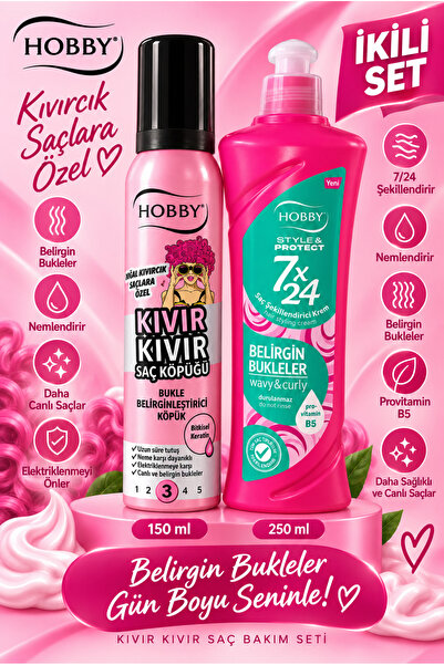 Hobby Kıvırcık Saçlara Özel Saç Köpüğü ve 7/24 Şekillendirici Krem Set