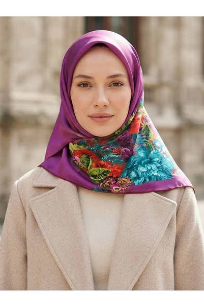 Generic Brand Colorful Floral Patterned Purple Women's Scarf