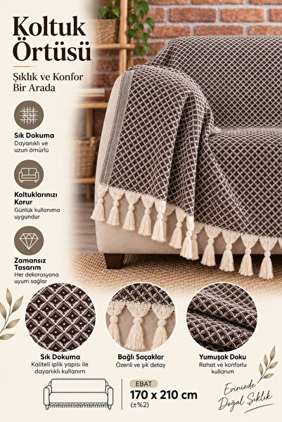 LADYNİL Yıldız Bordürlü Koltuk Örtüsü | Koltuk Şalı 170x210 | Pamuklu