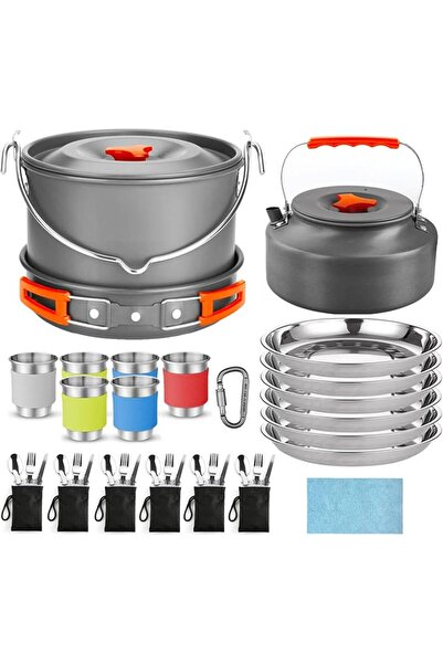 Dpofirs Portable Foldable Camping Cookware Set for 6-8 People, 48PCS Non-Stic...