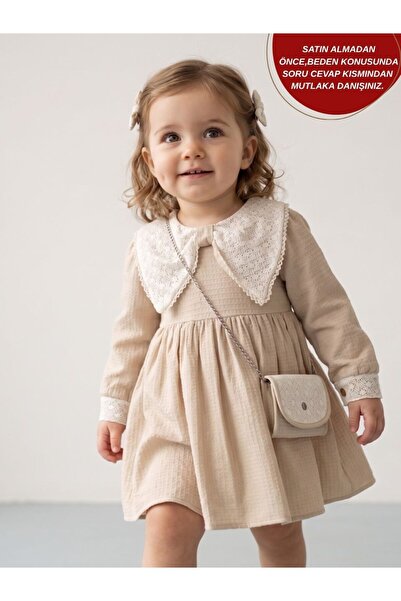 aysskids Sara Lace Collar Detailed Chain Bag Girls' Dress