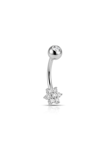 14 Ayar Altın Taşlı Çiçek Motifli Göbek Piercing