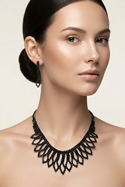 PETEK AKSESUAR Zircon Stone Evening Dress Necklace Earring Set