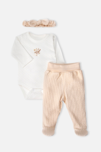 Bebetto İNTERLOK BODY SET 3LÜ (BOUQUET) BEJ