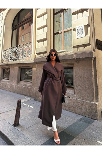 LE CARAMBOLE Women's Brown Double Breasted Belted Trench Coat