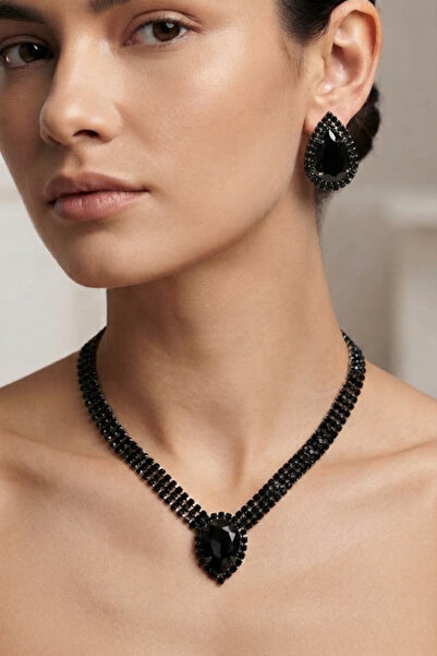 PETEK AKSESUAR Damla Zircon Stone Evening Dress Necklace Earrings Set