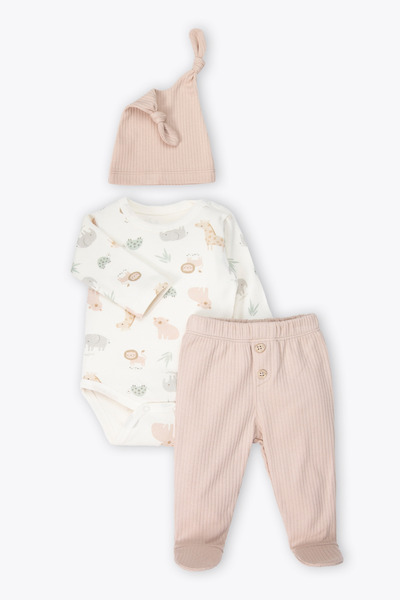 Bebetto İNTERLOK BODY SET 3LÜ (FREE ANIMALS) BEJ