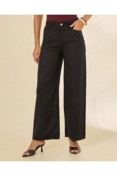 REDTAG Women Black Wide Leg Pants