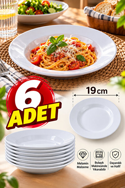 Binbirreyon 6 Pieces 19cm Melamine Plate Restaurant Home Type Deep Plate Brig...