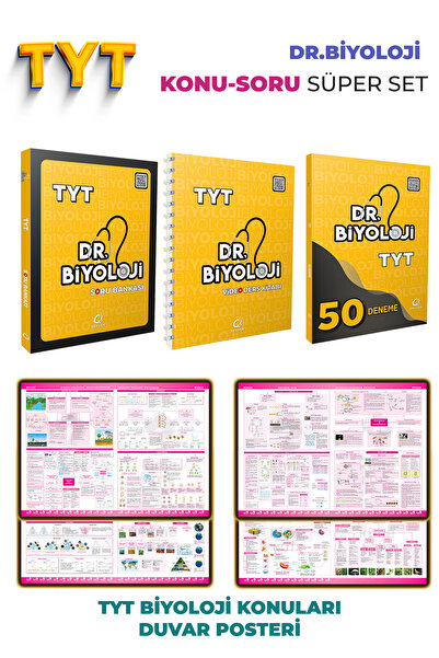 Oksijen Yayınları DR.BİYOLOJİ TYT SORU BANKASI+TYT VİDEO DERS KİTABI+TYT 50 DENEME 3'LÜ SET KONU POSTERİ HEDİYELİ