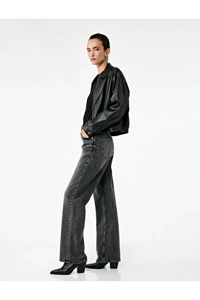 Koton Cotton Regular Cut Buttoned Straight Leg Washed Denim Trousers - Straig...