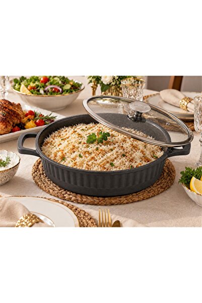 OMS Biogranit Ağır Döküm 28x8 Cm - 4,30 Litre Basık Tencere ( 3634 - Antrasit...