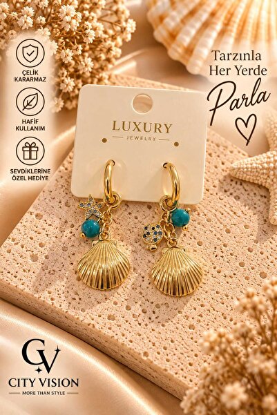 cityvision Seashell Model Gold Color Stainless Steel Earring Set