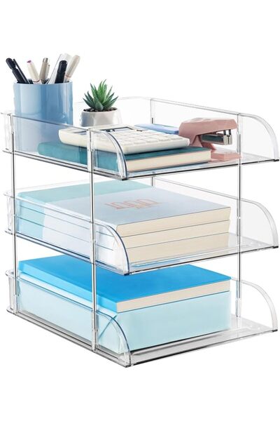 GENERAL Desk Organizers and Storage, 3 Tier Clear Heightened Desk Organizer, ...