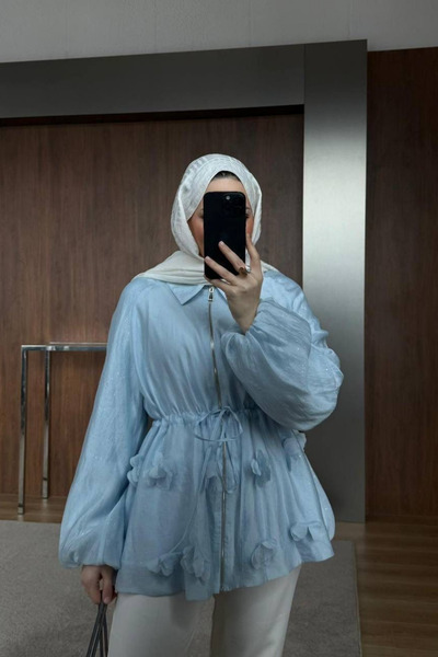 Hülya Keser Çiçek Detay Tasarım Ceket - Bebe Mavi