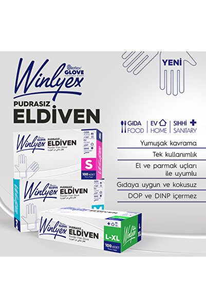 Reflex Winlyex TPE Pudrasız Eldiven, Şeffaf, Lateks İçermez, 100’lü 20 Paket
