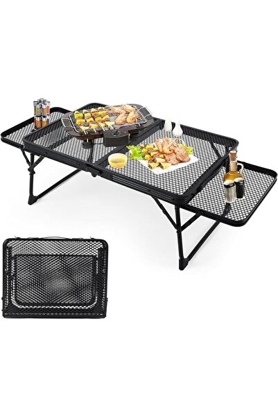 Yelajoy Mesh Desktop Camping Grill Table with 2 Wing Panels, Folding Short Pi...