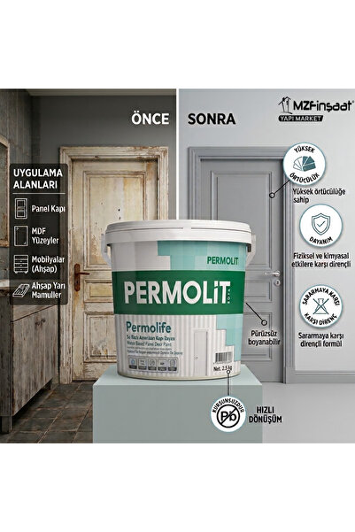 MZF Permolife Su Bazlı Amerikan Panel Kapı Boyası - Açık Gri 7047