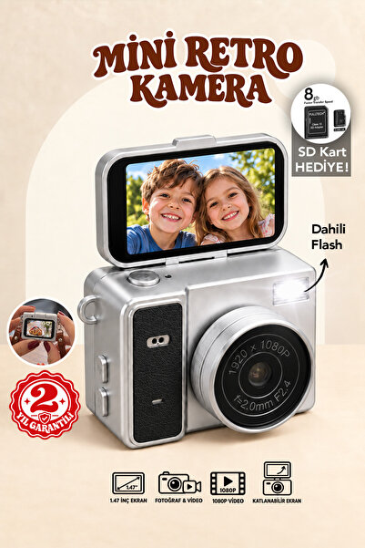 mimtec Retro Mini Dijital Kamera – 1080P HD Katlanabilir Ekran Flaşlı Selfie ...