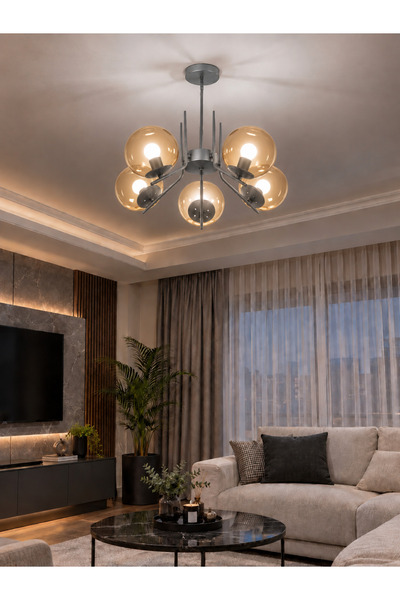 Modavize Aura Modern Tasarımlı 5'lİ Gri Renkli Bal Camlı Salon, Mutfak, Oturm...