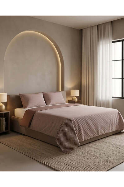 REDTAG Brown Striped Duvet Cover Set (3 Piece, King Size) (220x230cm)