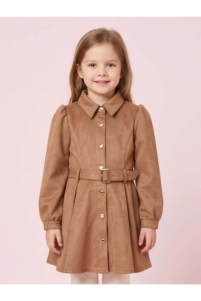REDTAG Girls Brown Belted Shirt Dress
