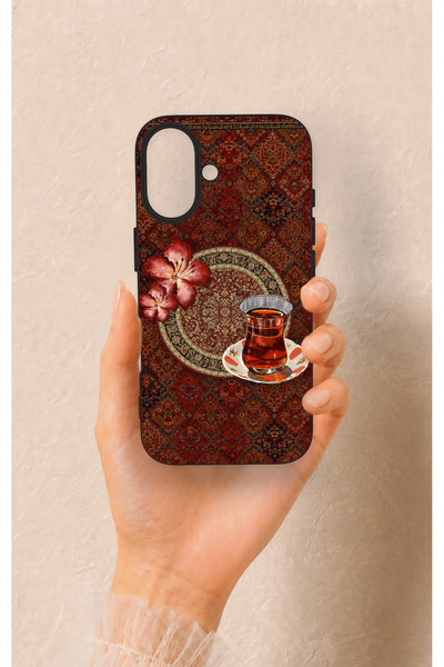 Vip Case iPhone 16 Uyumlu Halı ve Çay Desenli Silikon Kılıf