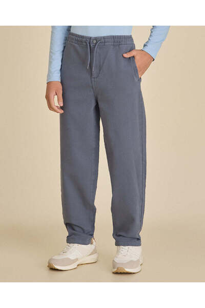 REDTAG Senior Boys Grey Plain Drawcord Casual Trousers