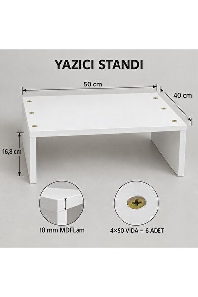 özçamlar mobilya Yazıcı Standı 50x40x16.8 cm Beyaz MDF