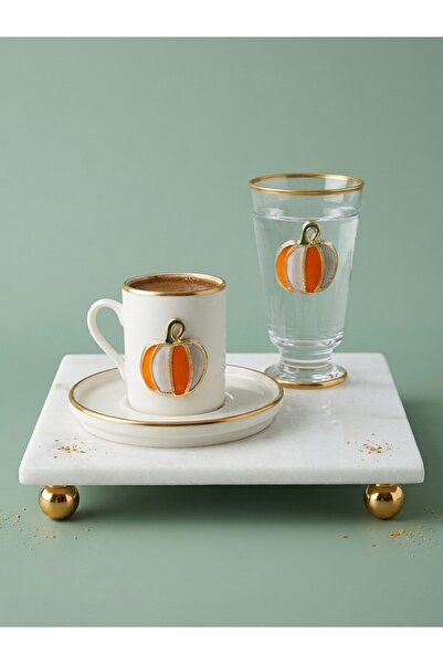 REGNA HOME Fine Living Pumpkin Turuncu 2 Kişilik Dekorlu Bardaklı 6 Parça Kah...