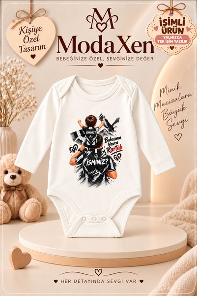 ModaXen Bebek Zıbın Yazılı Babasının Yavru Kartalı %100 Pamuk Uzun Kol Body (...