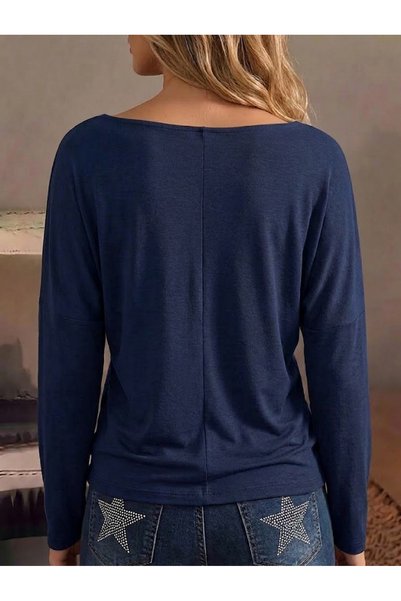 AÇELYA TEKSTİL Long Batwing Sleeve Boat Neck Cotton T-Shirt Oversize "The Most Elegant Expression of Comfort"